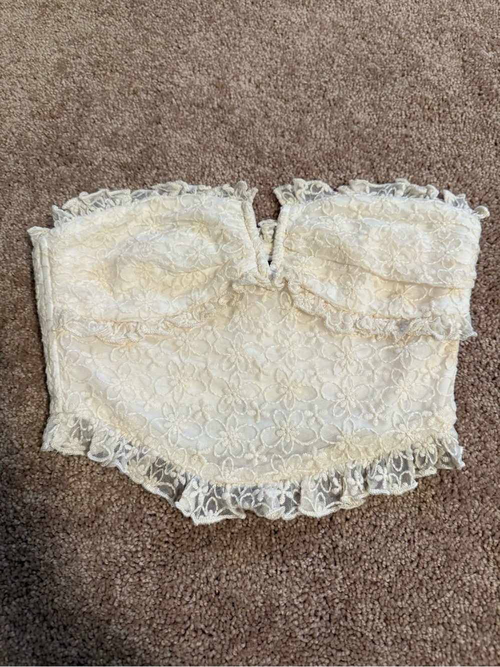 Beginning Boutique Cream Lace-Trim Strapless Bustier Top